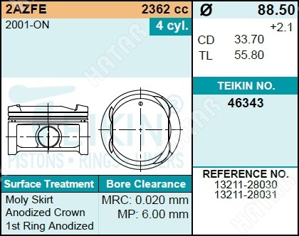 TEIKIN Поршень двигателя teikin 46343 0.50 4шт/упак 46343050