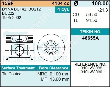 TEIKIN Поршень двигателя teikin 46655a 0.50 4шт/упак 46655A050