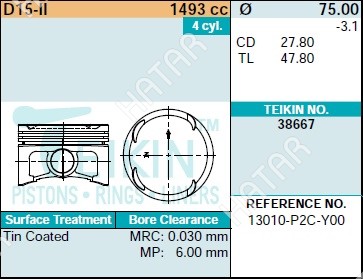 TEIKIN Поршень двигателя teikin 38667 std 4шт/упак 38667STD