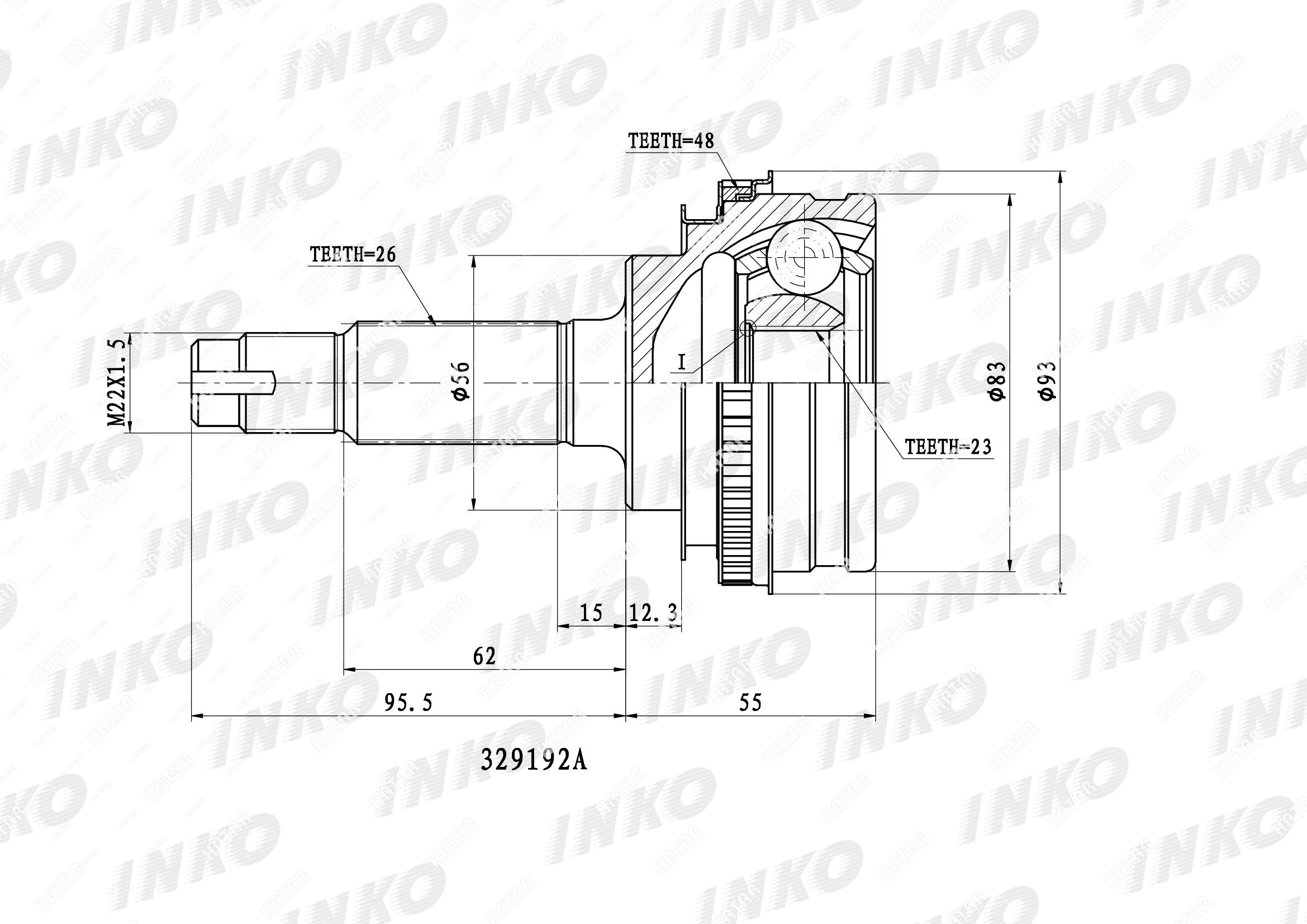 INKO Шрус внешний 26/23 abs 48 | перед | 329192A