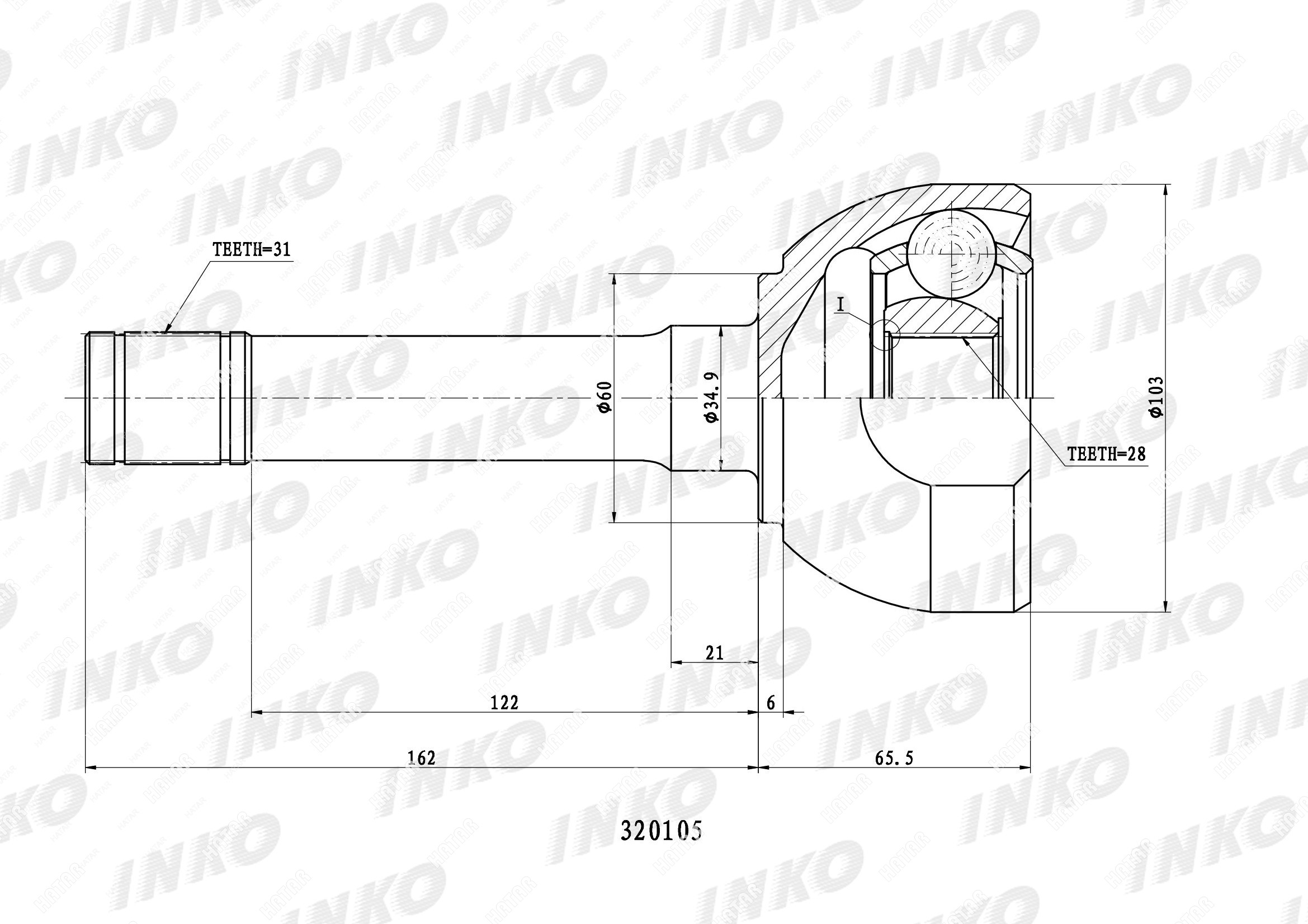 INKO Шрус внешний 31/28 | перед | 320105