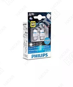 PHILIPS Лампа светодиодная t10 led 12799 8000k 12v x2 127998000KX2