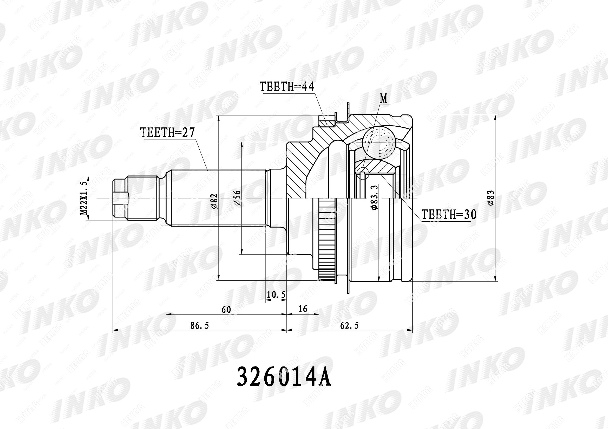 INKO Шрус внешний 2730 abs 44 перед 326014A