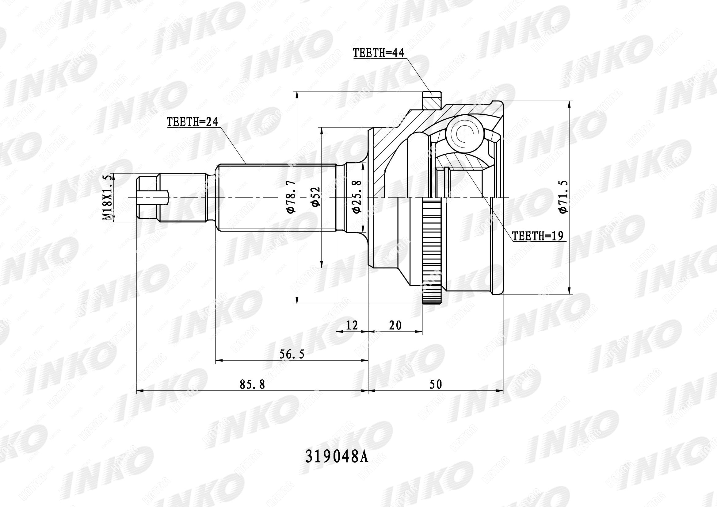INKO Шрус внешний 2419 abs 44 перед правлев 319048A