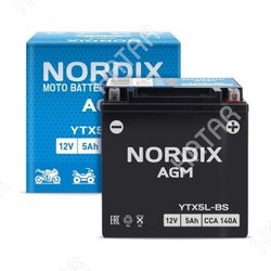 NORDIX Акб для мото nordix agm 5 ач, cca 140a, 113*69*105 1/10