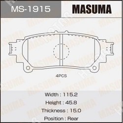 MASUMA Колодки дисковые masuma, an-765k, np1111, p83152 rear 1/12