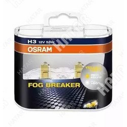 OSRAM Комплект ламп h3 12v 55w pk22s fog breaker +60% больше света, 2600к 2шт.1к-т