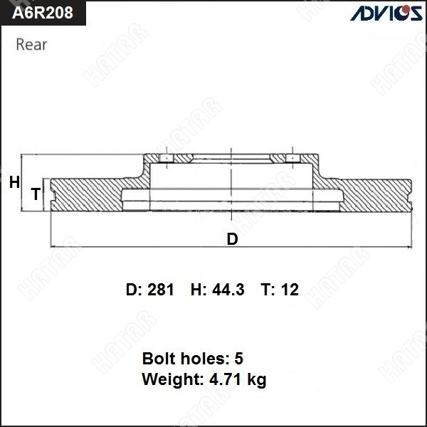 ADVICS Диск тормозной зад. A6R208B