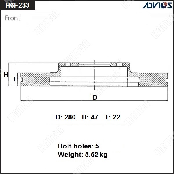 ADVICS Диск тормозной пер. H6F233B